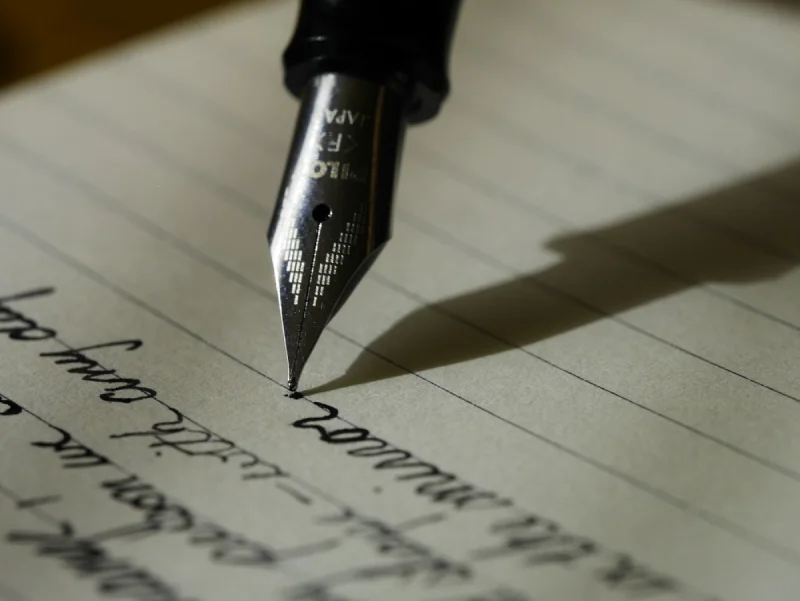 Writer drafting a manuscript at a desk